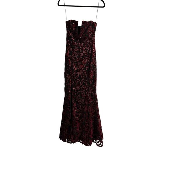 Dress the Population Burgundy Sequin Floral Strapless Gown – Size XS - Picture 5 of 14